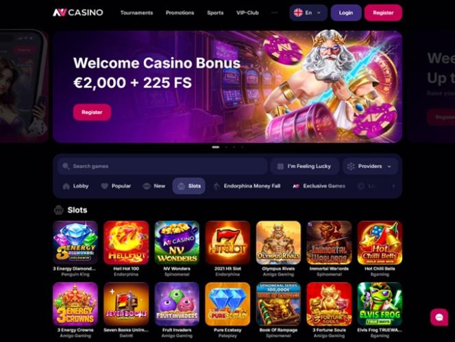 Startpagina van NV Casino